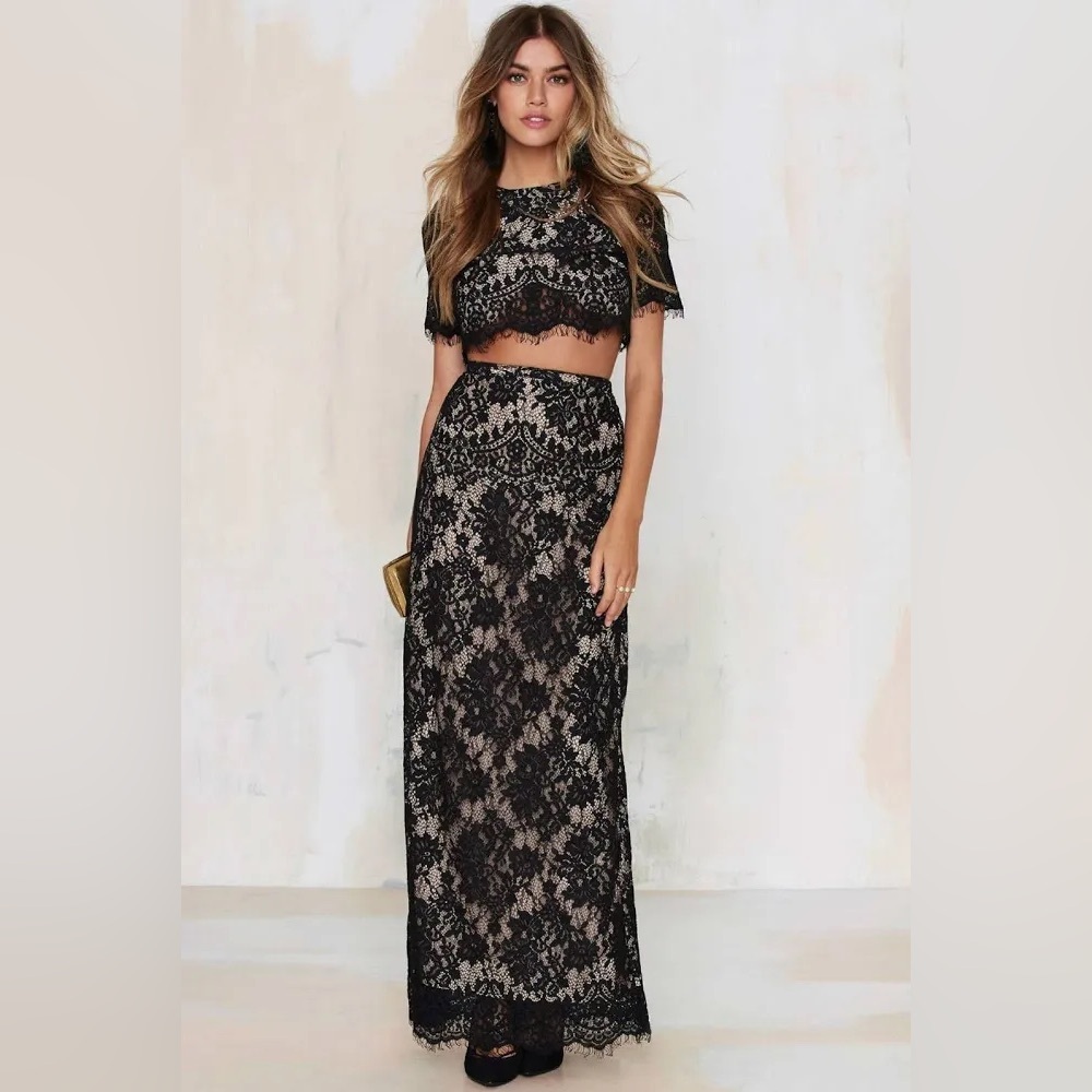 The Jetset Diaries Elegant Black Lace Maxi Skirt